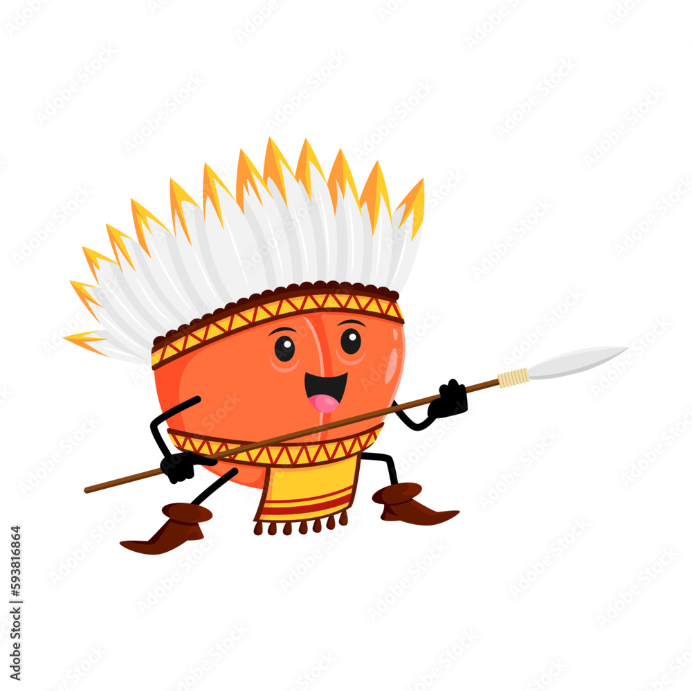 cartoon-peach-native-american-or-indian-fruit-character-isolated