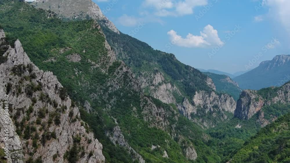 Beautiful mountains landscape. Aerial view of pine tree on the rocks in Bosnia and Hercegovina, 4k