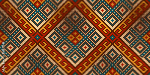 Aztec peruvian mexican knit pattern, ethnic ornament. Vibrant and intricate vector seamless background inspired by the cultural traditions of Peru and Mexico communities features bold geometric shapes