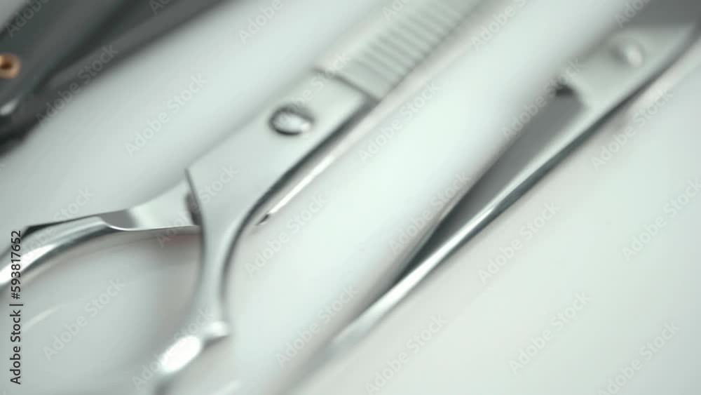 Closeup Of Professional Hairdressing And Grooming Scissors And Tools Closeup Of Professional Hairdressing And Grooming Scissors And Tools