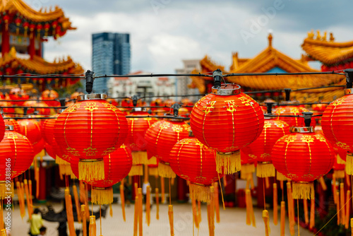 Red lanterns decorations at Thean Hou Temple in Kuala Lumpur, Malaysia
