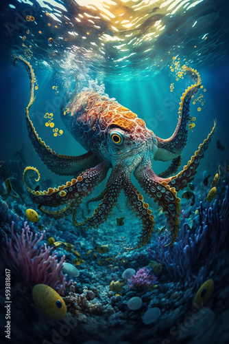 octopus in the water illustrations