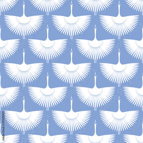 Japanese Flying Swan Motif Vector Seamless Pattern