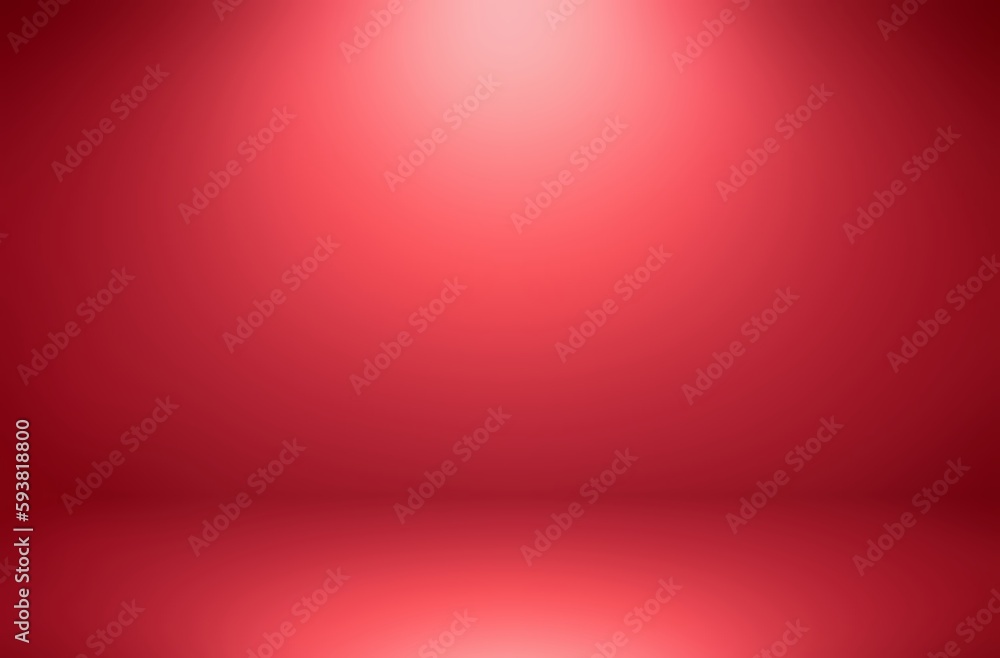 Red room empty background illuminated diffused light from top. Smooth wall and floor surface. Abstract 3d illustration.