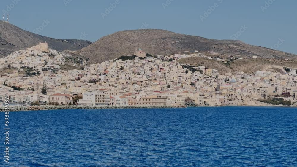 Ermoupoli of Syros island in Greece as seen from a ship Ermoupoli of Syros island in Greece as seen from a ship