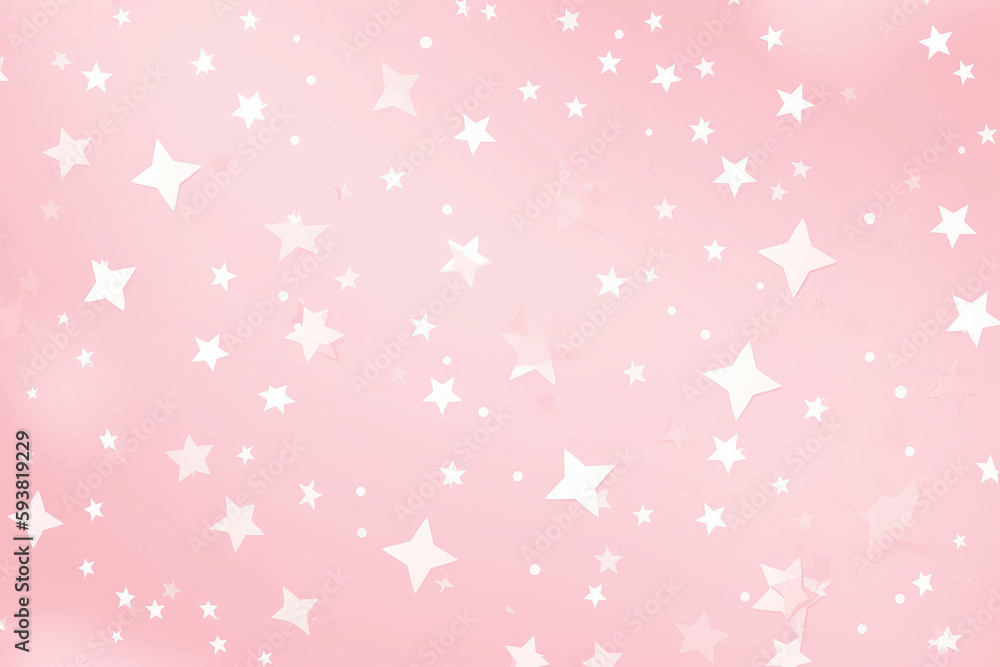 White stars and polka dots, really cute! Integral patterns. Isolated Little Stars Against a Pink Background, generative AI