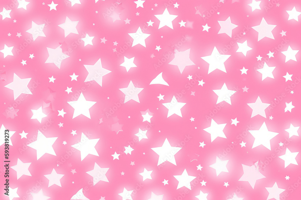 White stars and polka dots, really cute! Integral patterns. Isolated Little Stars Against a Pink Background, generative AI