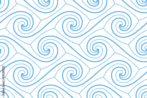 Blue seamless curly waves pattern vector illustration © polygraphus