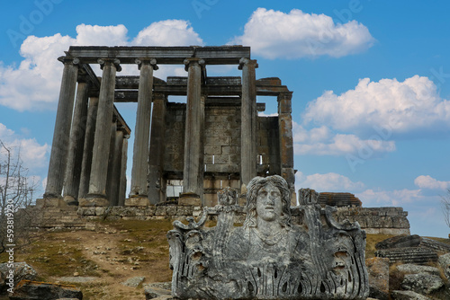 Cavdarhisar, Kutahya, Turkey, February 20, 2023, Antic city ruins with Zeus temple. Aizanoi ancient city in .
