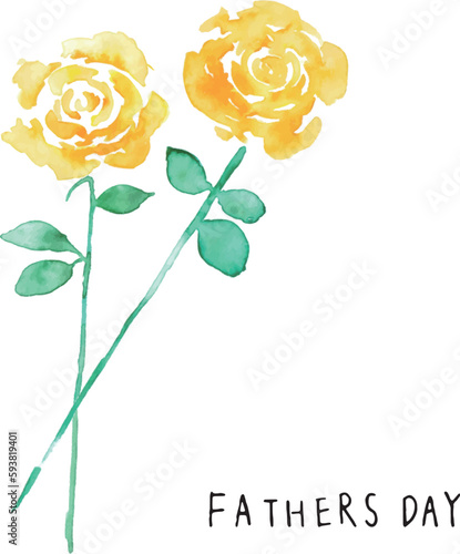 水彩画。水彩タッチの黄色い薔薇ベクターイラスト。父の日の黄色い花イラスト。Watercolor painting. Yellow rose vector illustration with watercolor touch. Father's day yellow flower illustration.