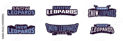 A set of bold fonts for snow leopard mascot logo. Collection of text style lettering for esports, mascot logo, sports team, college club logo. Font on ribbon. Isolated vector illustration
