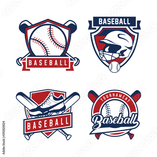 Set of baseball logo design bundle template. Baseball badge emblem logo template.