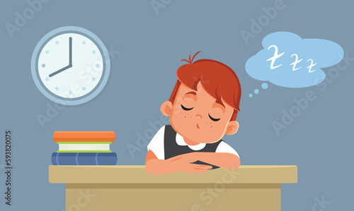 Boy Falling Asleep with Head on the Desk During. Class Vector Cartoon Illustration

Child failing school because he is feeling exhausted and burnout
