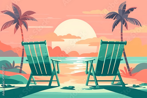 Sunset on tropical island made with Generative AI