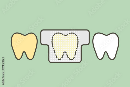 tooth whitening, yellow tooth used teeth whitening strip to whiten - dental cartoon vector flat style