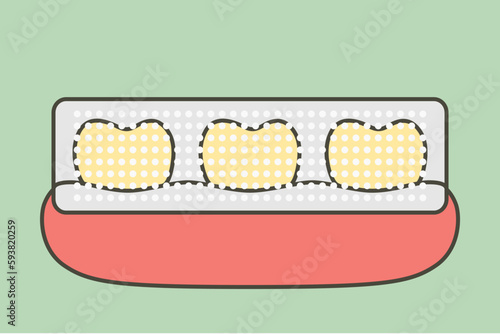 tooth whitening, yellow tooth used teeth whitening strip to whiten - dental cartoon vector flat style