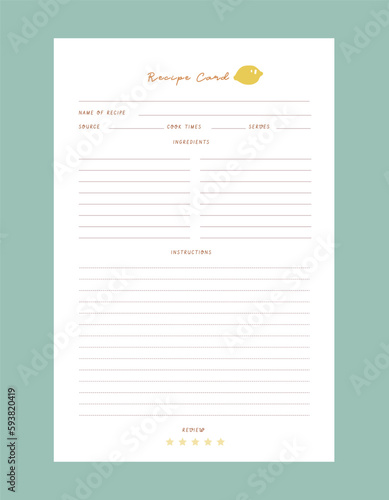 Recipe card planner. Plan you food day easily. Vector illustration.