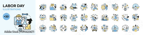 Labor Day. people who are working. Cute concept icon character about worker's life. mega set.
