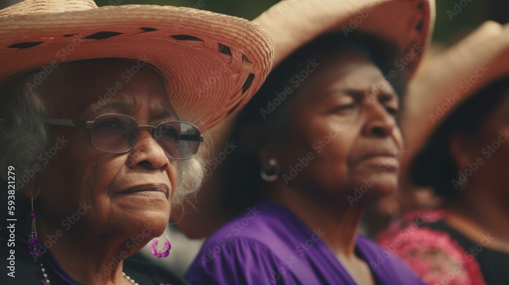 Cheerful African American Black Elderly Women Embracing Festive Mexican Culture on Cinco de Mayo with Exciting Activities like Pinatas, Folk Dancing, and Face Painting (Generative AI