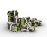Stack of Botswanan Pula notes. 3d rendering of bundles of money isolated on transparent background