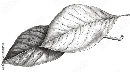 Black   White Hand Drawing Of Mango Leaves On Isolated Background  Generative Ai