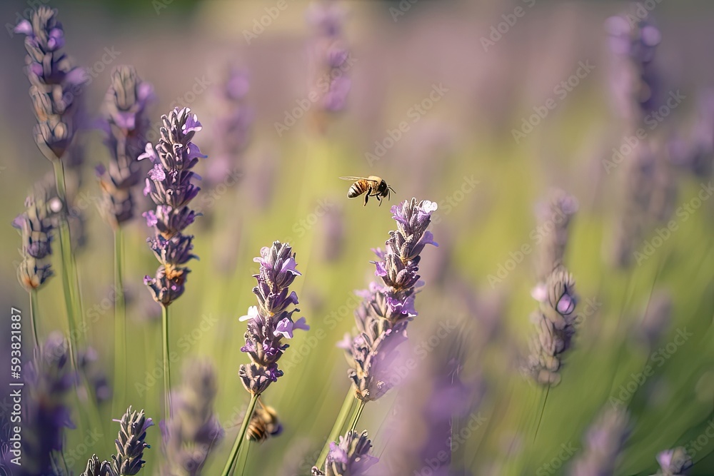 Obraz premium Lavender Dreamscape: Capturing the Intricate Details of a Buzzing Field with a Blurry Background 2. Generative AI