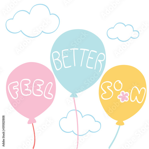 Feel better soon on cloud background - hand drawn