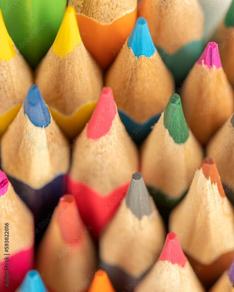 Colored pencils close-up macro shot. school education and drawing skills Colored pencils close-up macro shot. school education and drawing skills