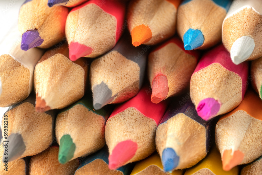 Colored pencils close-up macro shot. school education and drawing skills Colored pencils close-up macro shot. school education and drawing skills