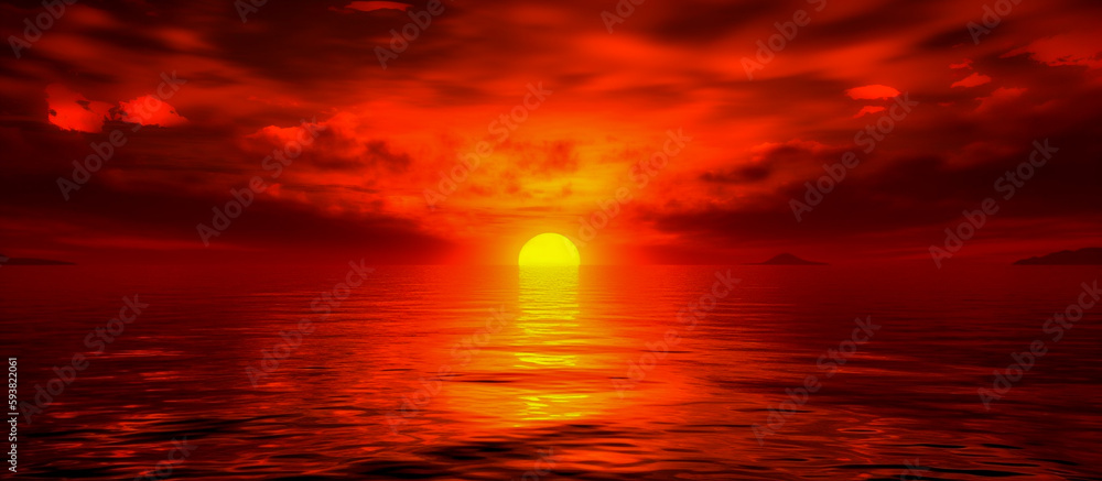 Red sunset sky. red sky over the sea. 