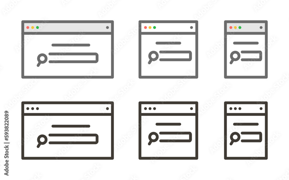 Vector thin line icon outline linear stroke graphic element of a web page tab in different sizes with search bar Vector thin line icon outline linear stroke graphic element of a web page tab in different sizes with search bar