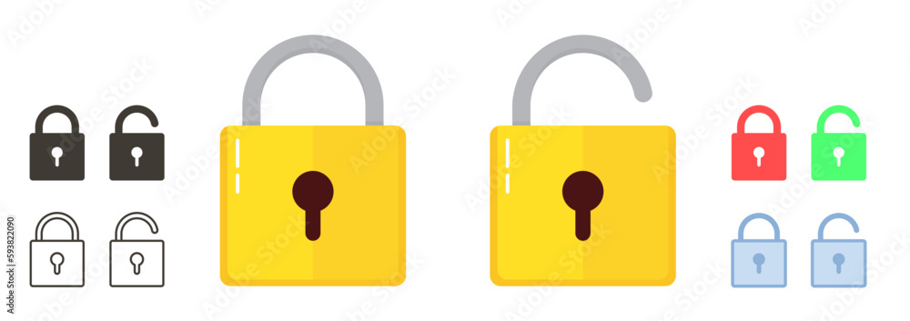 Vector icon set of lock icons. Lock and unlock symbols in different ...