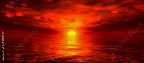 Red sunset sky. red sky over the sea.  © akiratrang