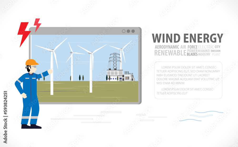 wind energy, wind turbine power plant graphic in screen wind energy, wind turbine power plant graphic in screen