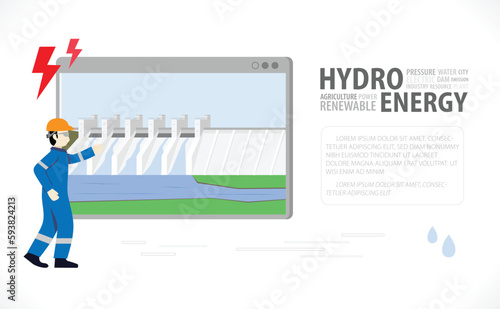 hydro energy, hydro power plant graphic in screen