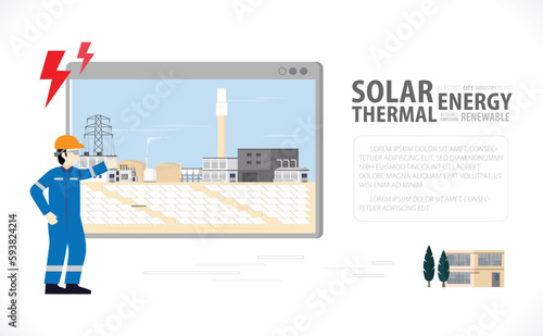 solar thermal energy, solar thermal power plant graphic in screen