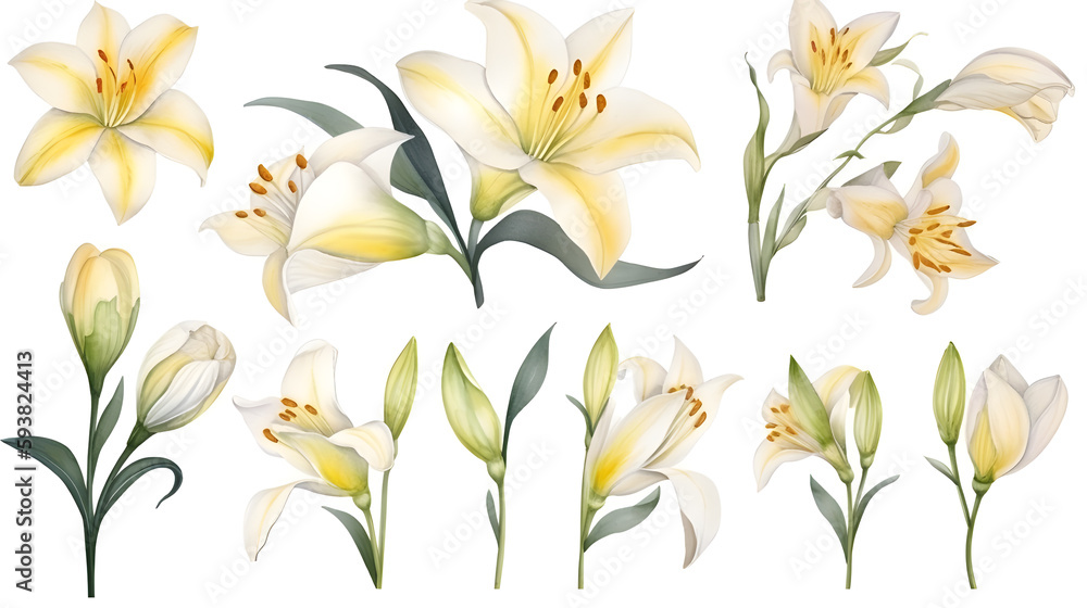 Fototapeta premium the yellow lily watercolor hand draw isolated on the white background. Generative AI
