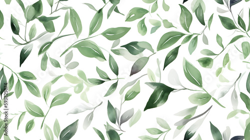 Watercolor seeded eucalyptus seamless pattern. Watercolor floral frame or border with green leaves and branches, for wedding stationary, greetings, wallpapers, fashion, background. Generative Ai