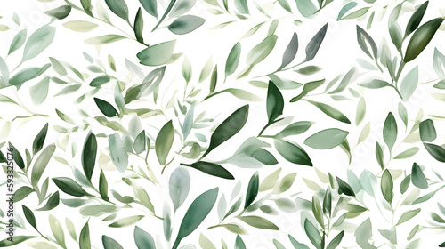 Watercolor seeded eucalyptus seamless pattern. Watercolor floral frame or border with green leaves and branches, for wedding stationary, greetings, wallpapers, fashion, background. Generative Ai