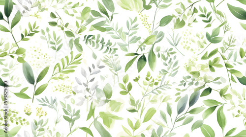 Watercolor seeded eucalyptus seamless pattern. Watercolor floral frame or border with green leaves and branches, for wedding stationary, greetings, wallpapers, fashion, background. Generative Ai © Riz