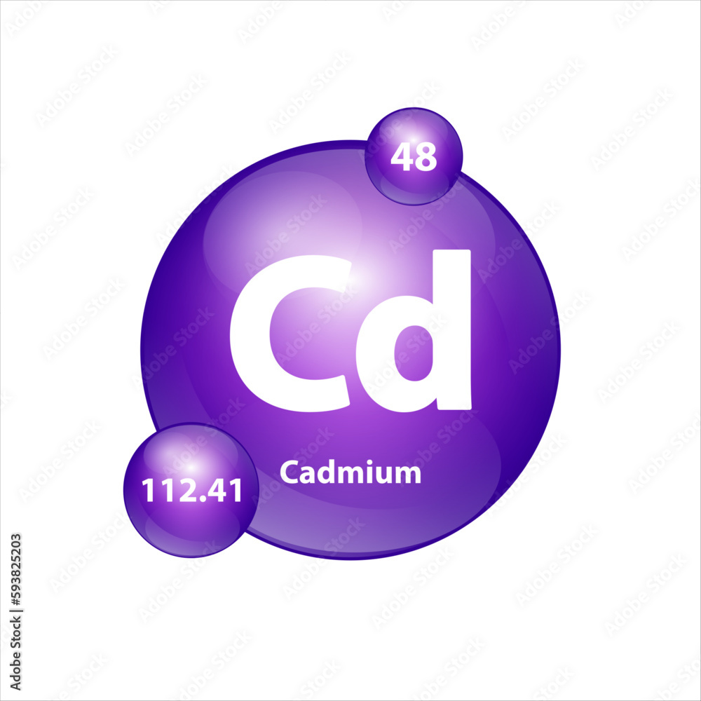 Cadmium (Cd) icon structure chemical element round shape circle purple. 3D Illustration vector. Chemical element of periodic table Sign with atomic number. Study in science for education. Cadmium (Cd) icon structure chemical element round shape circle purple. 3D Illustration vector. Chemical element of periodic table Sign with atomic number. Study in science for education.