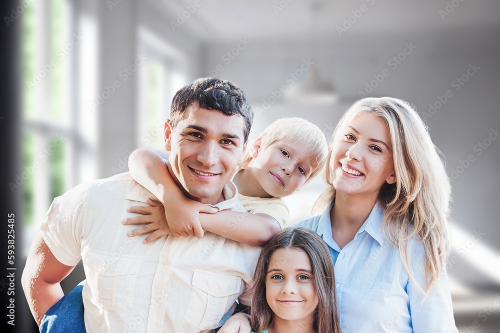 Cheerful little child playing with family Cheerful little child playing with family