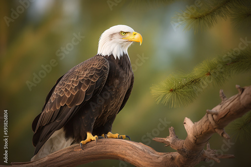an eagle perched on top of a tree branch. Created with Generative AI Technology