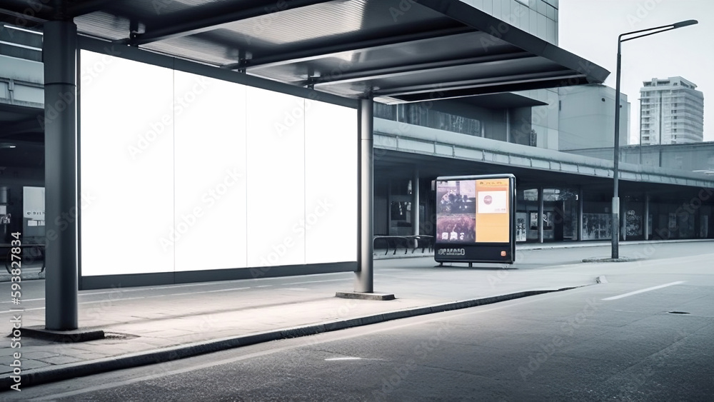 Digital Media Blank Billboard at Bus Station: Signboard for Product Advertisement and Design. created with Generative AI Digital Media Blank Billboard at Bus Station: Signboard for Product Advertisement and Design. created with Generative AI
