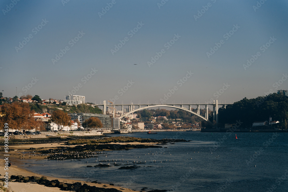 Arrabida Bridge between Vila Nova de Gaia and Porto cities in Portugal - nov, 2021