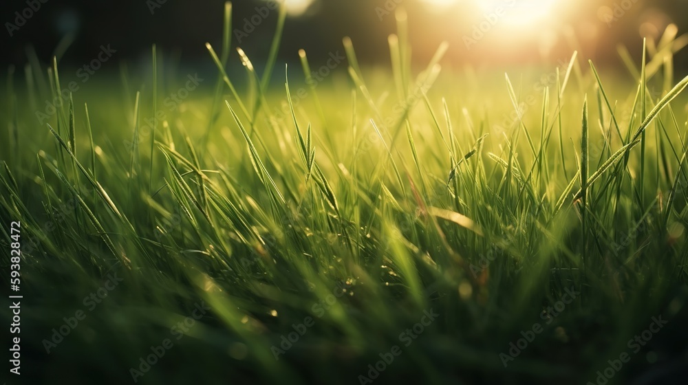 Obraz premium Spring or summer background of green grass with sunlight, Generative AI