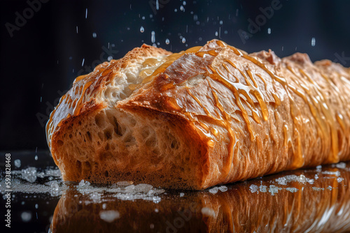 Various types of bread with grain. On black rustic background