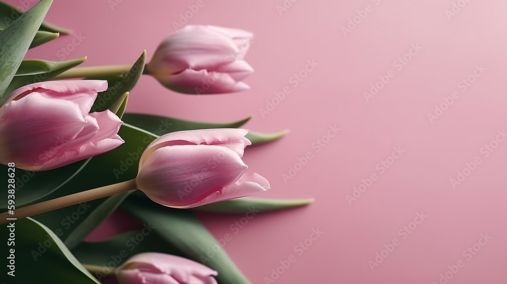 Pink tulip bouquet, spring flowers on a pastel light pink background with copy space. Mother’s day, Easter, Valentine’s Day, International women’s day, Generative AI Pink tulip bouquet, spring flowers on a pastel light pink background with copy space. Mother’s day, Easter, Valentine’s Day, International women’s day, Generative AI