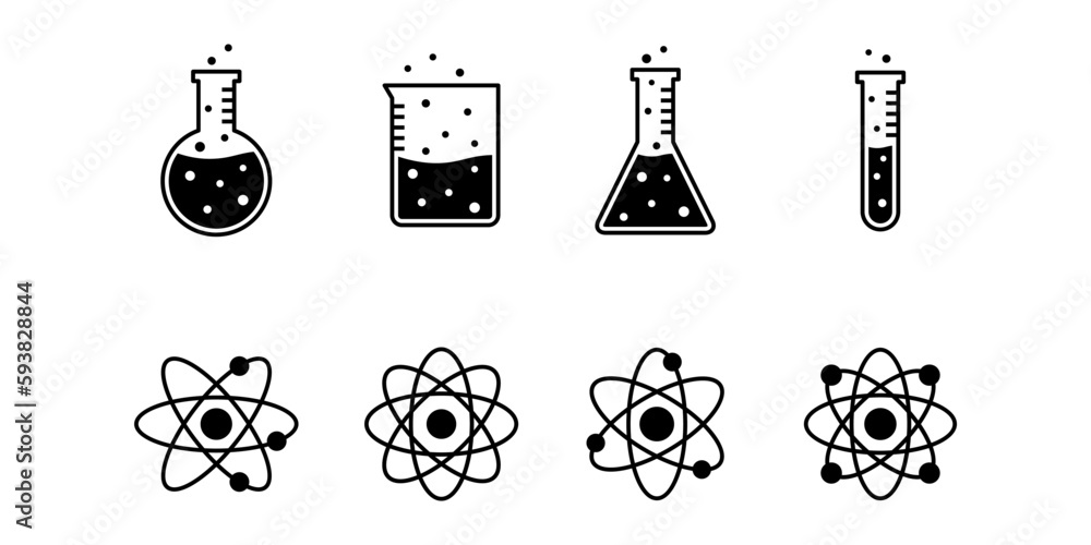 Science laboratory glassware vector icon set