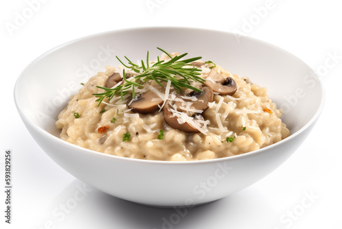 A bowl of creamy mushroom risotto with parmesan cheese